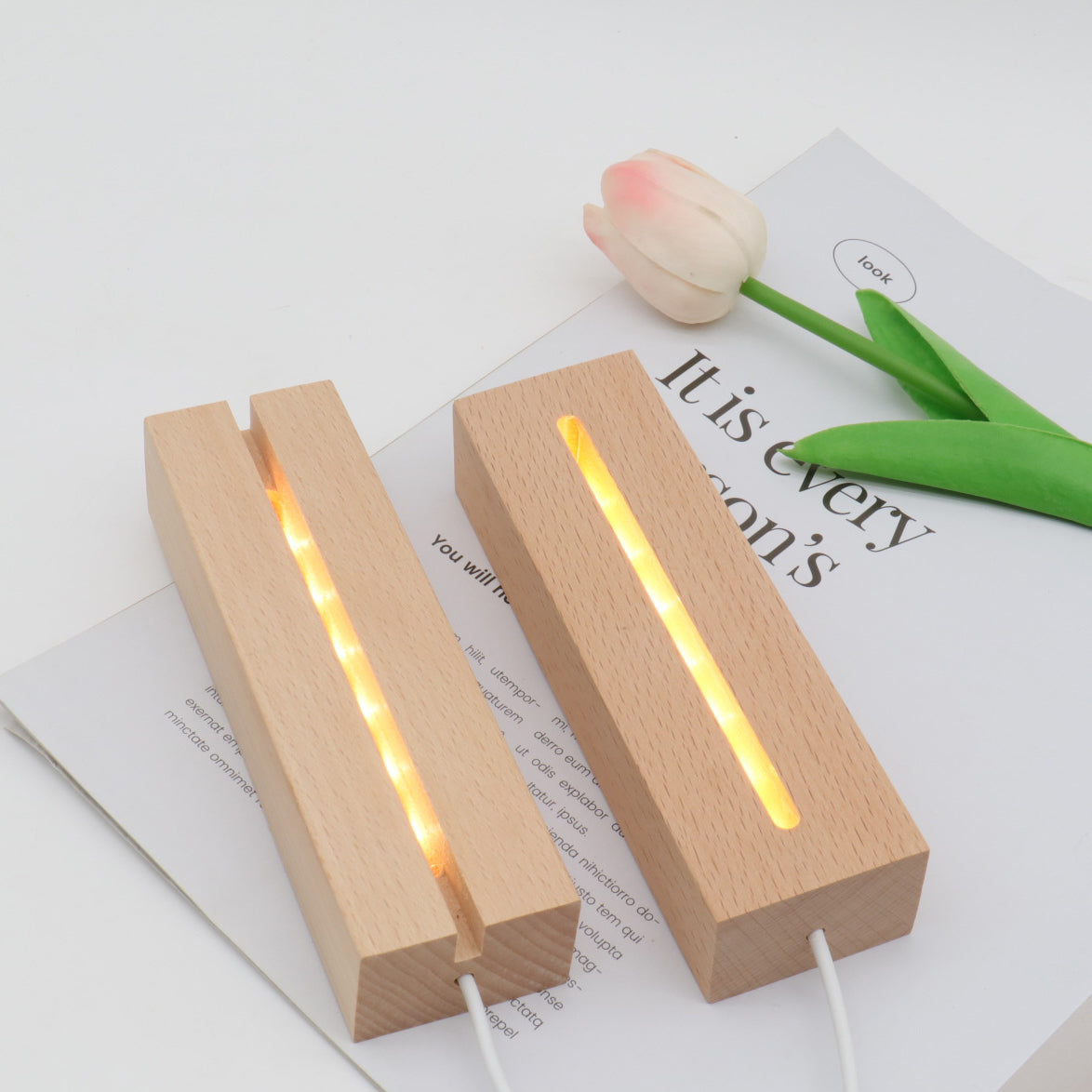 Contemporary Creative Rechargeable Solid Wood LED Table Lamp Night Light for Bedroom