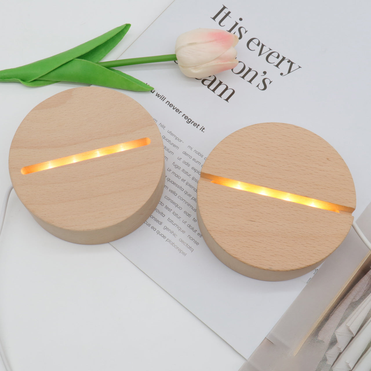 Contemporary Creative Rechargeable Solid Wood LED Table Lamp Night Light for Bedroom