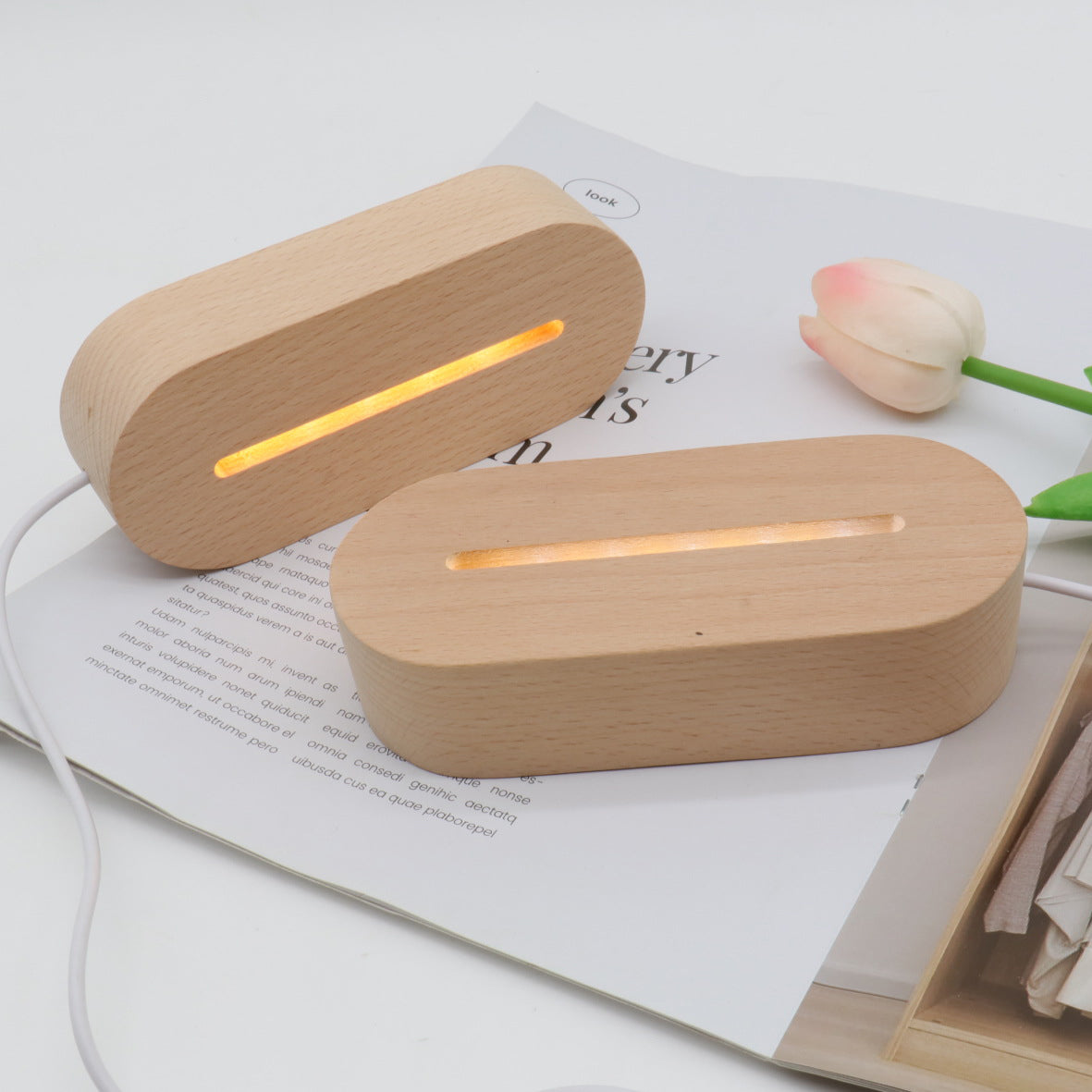 Contemporary Creative Rechargeable Solid Wood LED Table Lamp Night Light for Bedroom