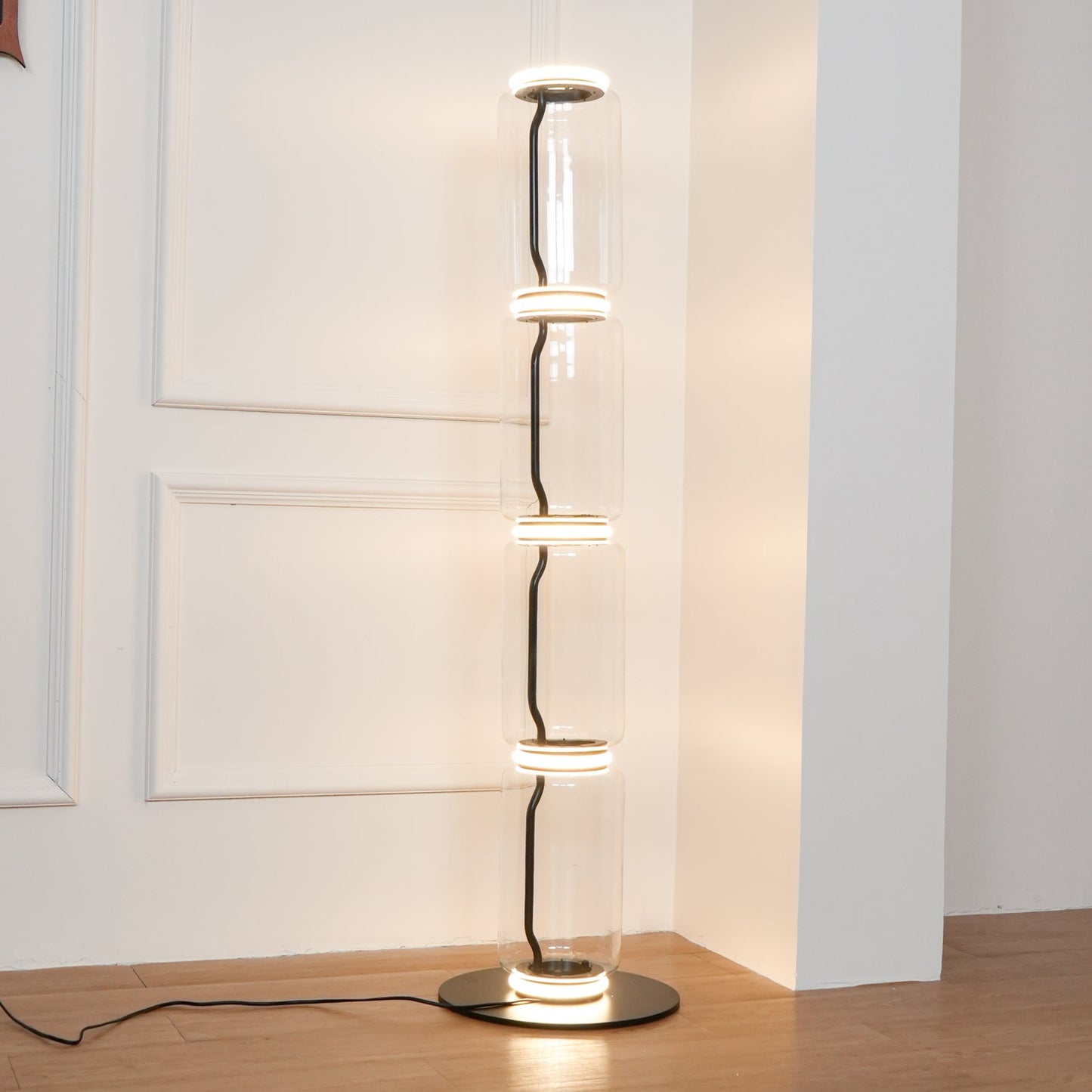 Bamboo Glass Floor Lamp with Integrated LED Light, Stylish Design