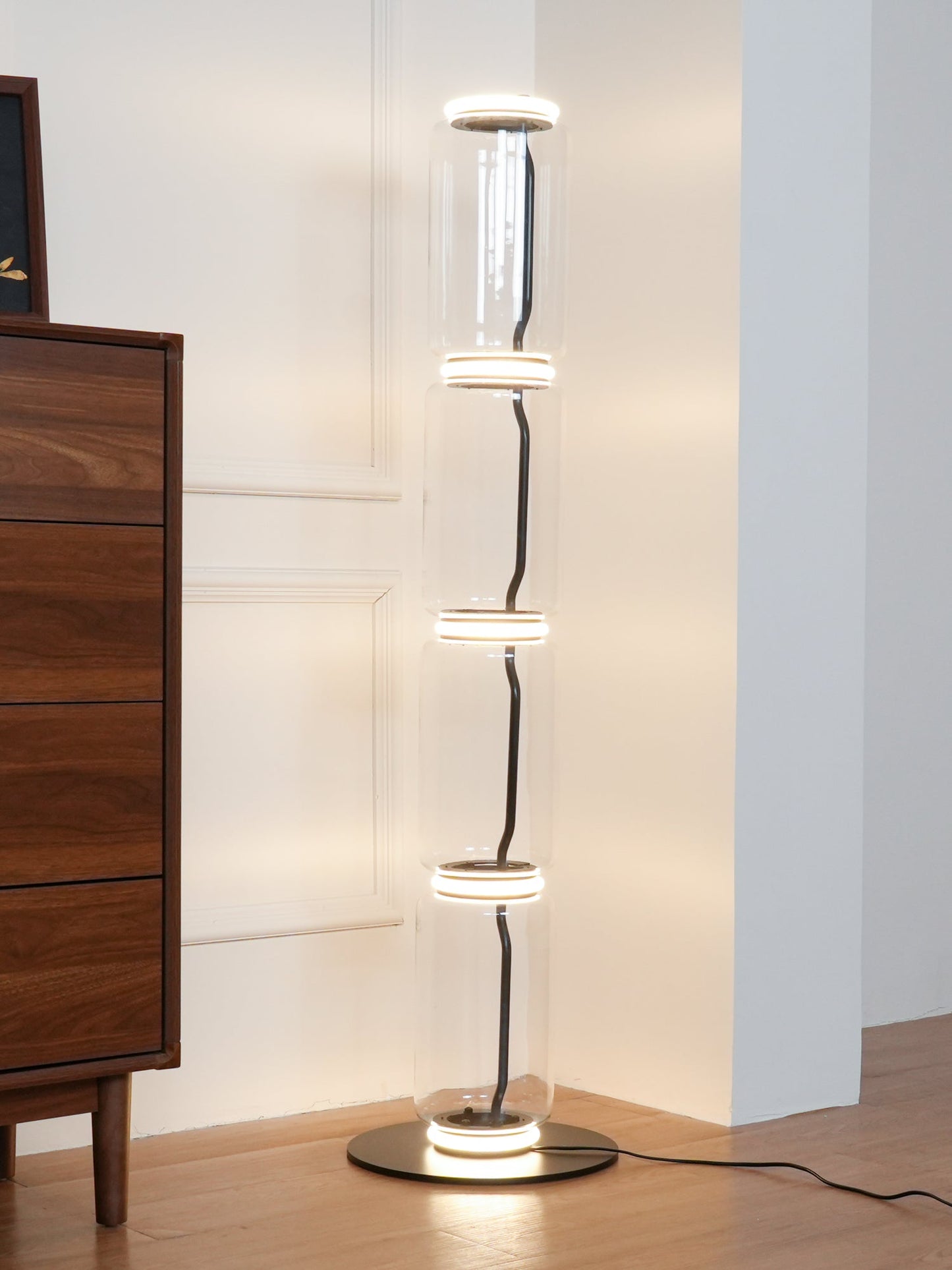 Bamboo Glass Floor Lamp with Integrated LED Light, Stylish Design