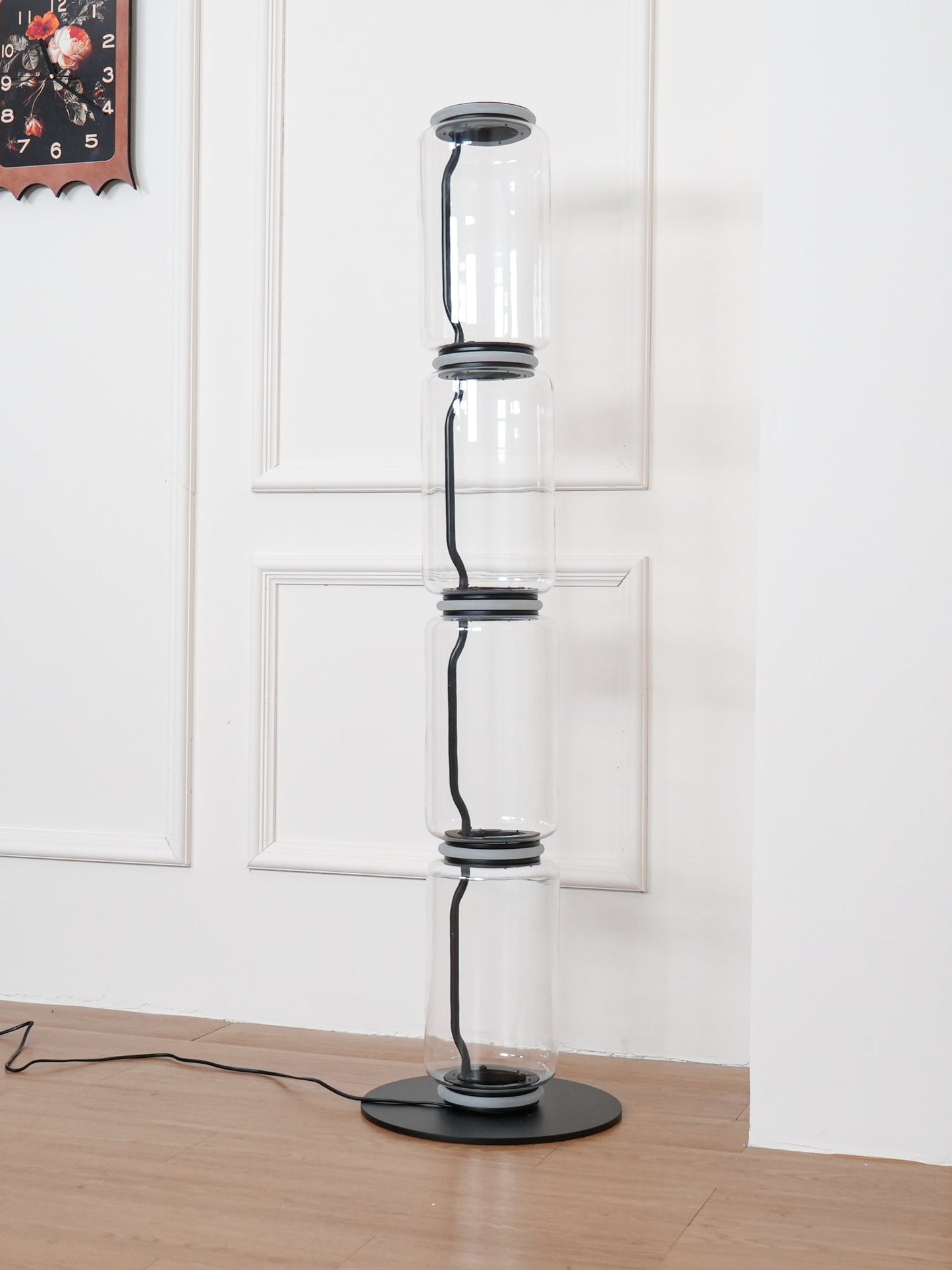 Bamboo Glass Floor Lamp with Integrated LED Light, Stylish Design