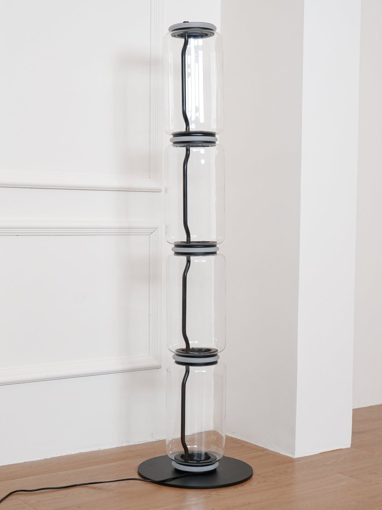 Bamboo Glass Floor Lamp with Integrated LED Light, Stylish Design