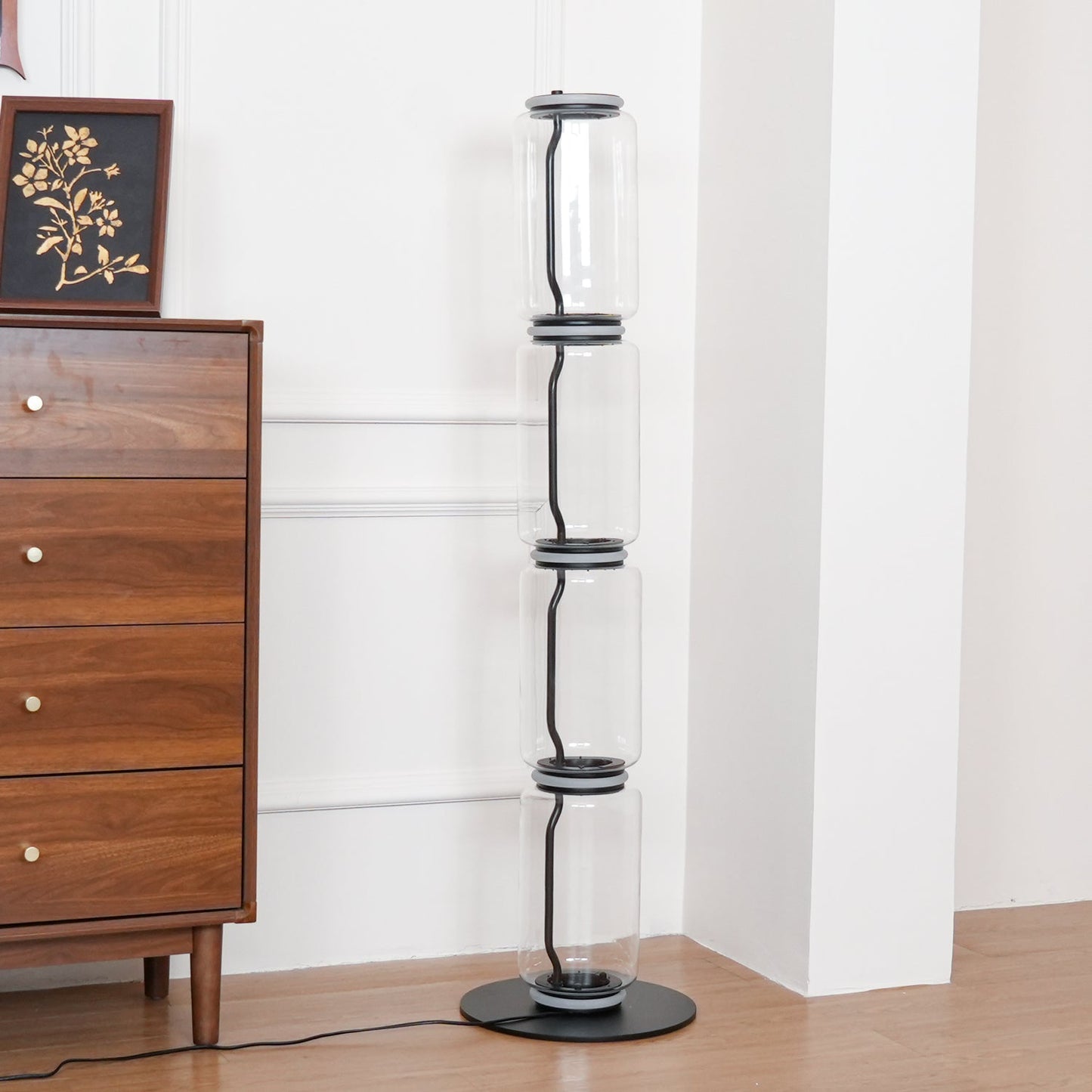 Bamboo Glass Floor Lamp with Integrated LED Light, Stylish Design