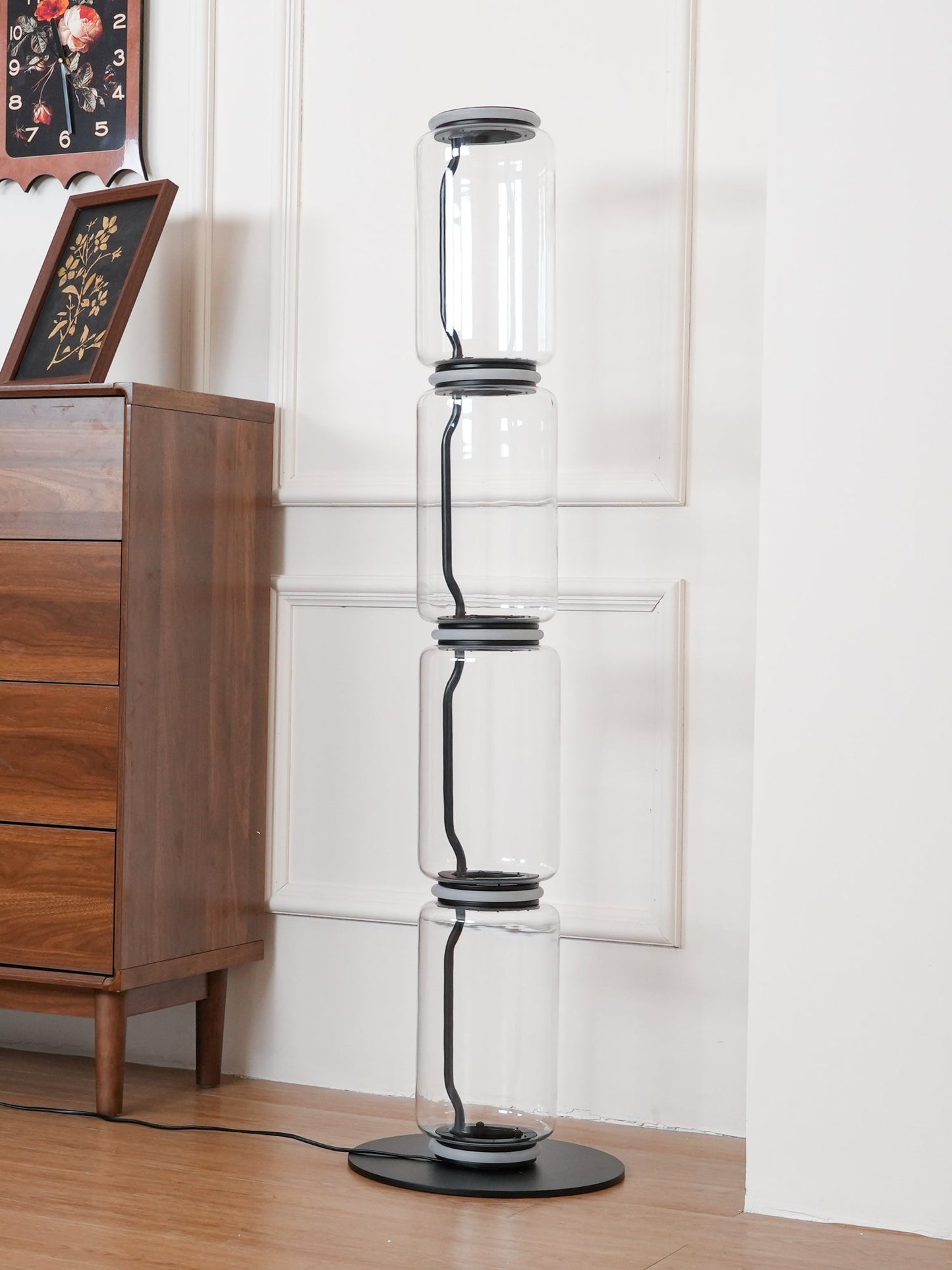 Bamboo Glass Floor Lamp with Integrated LED Light, Stylish Design