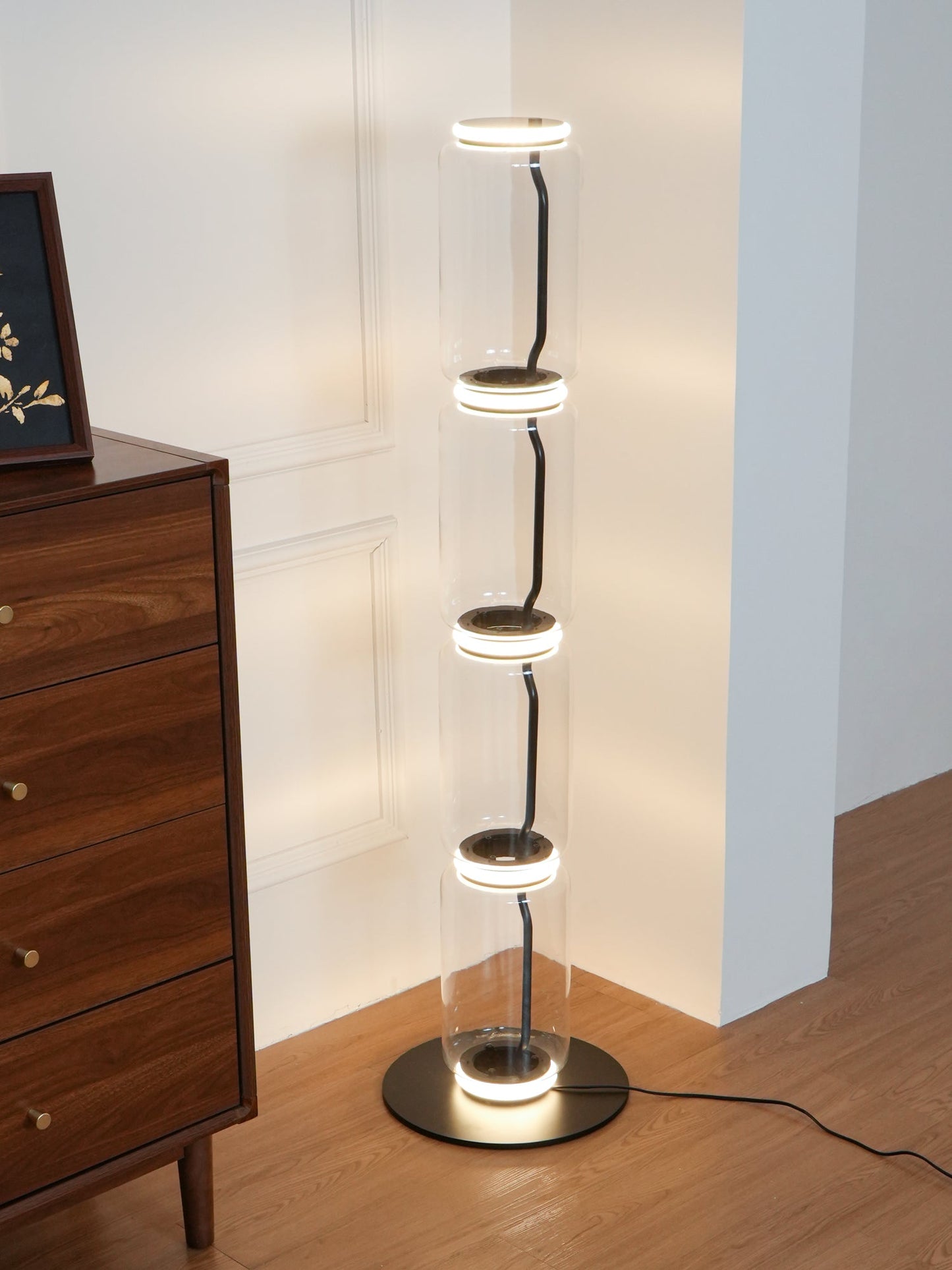 Bamboo Glass Floor Lamp with Integrated LED Light, Stylish Design