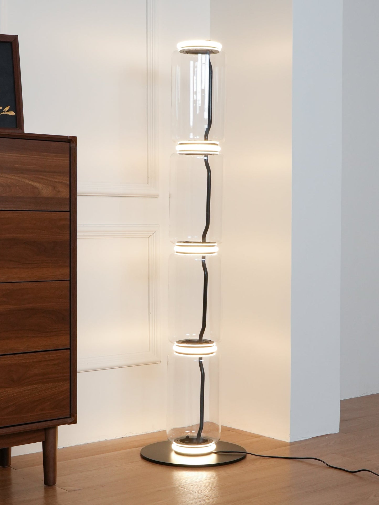 Bamboo Glass Floor Lamp with Integrated LED Light, Stylish Design