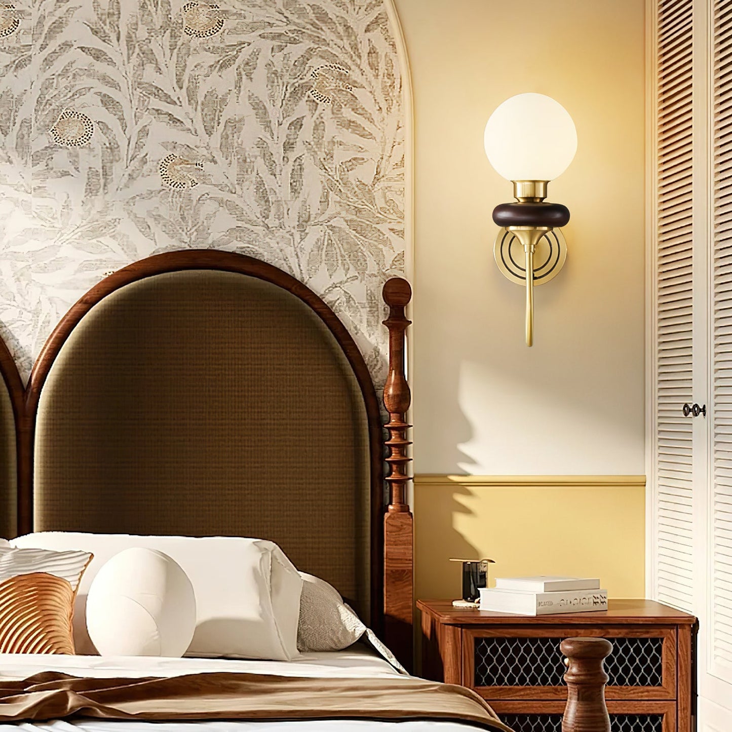 Bellevue Wall Lamp LED Sconce Brass Opaline Glass Indoor