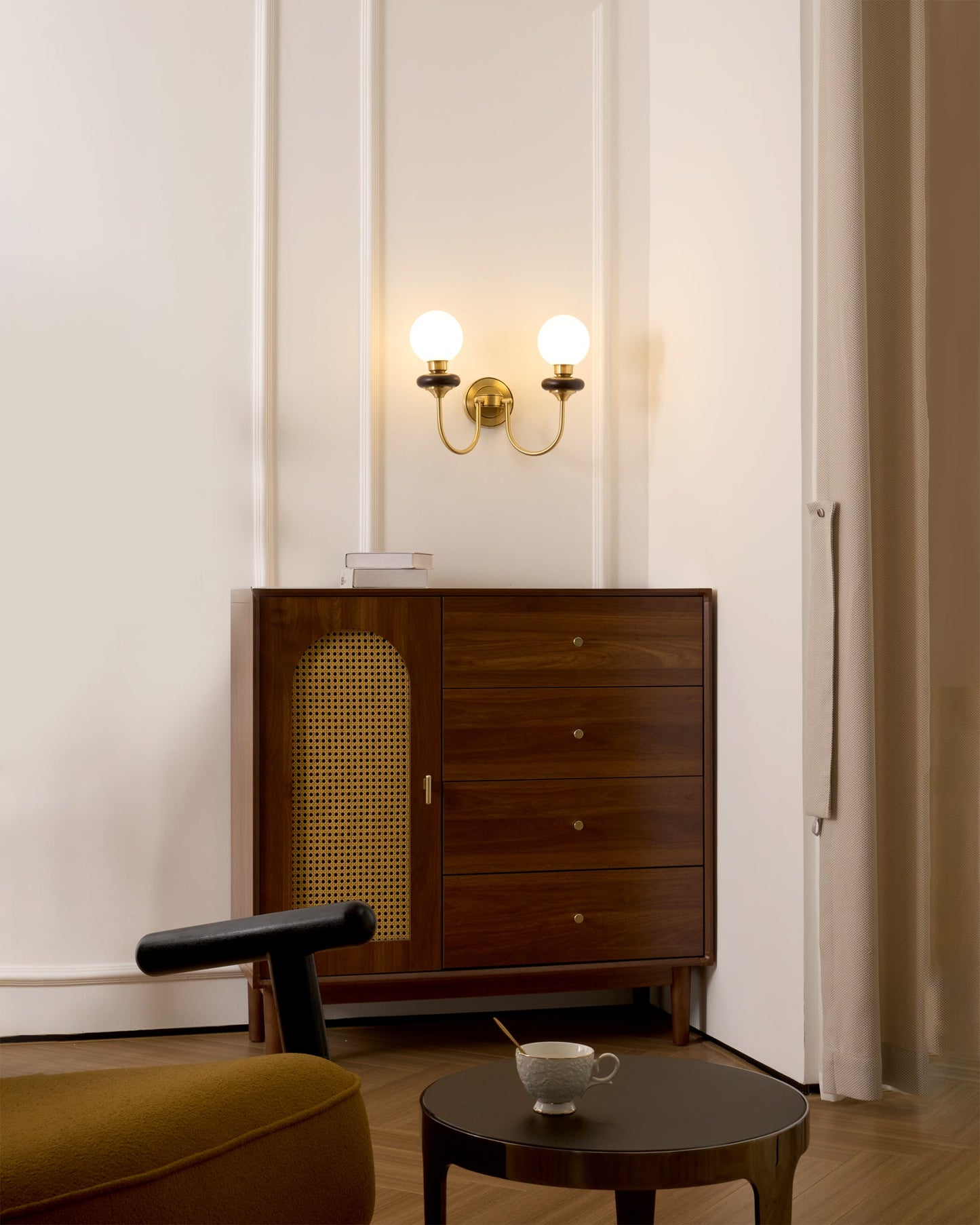 Bellevue Wall Lamp LED Sconce Brass Opaline Glass Indoor