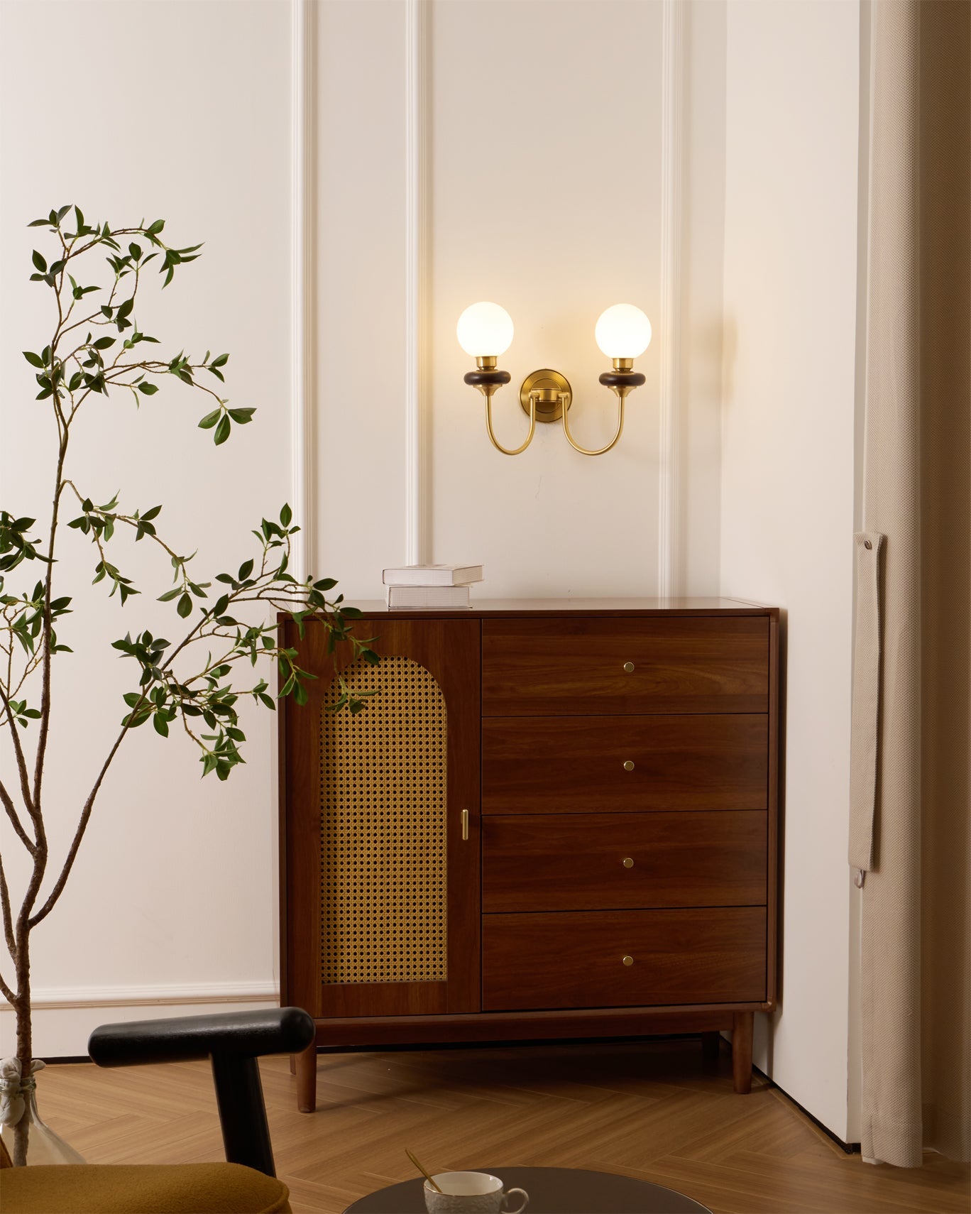 Bellevue Wall Lamp LED Sconce Brass Opaline Glass Indoor