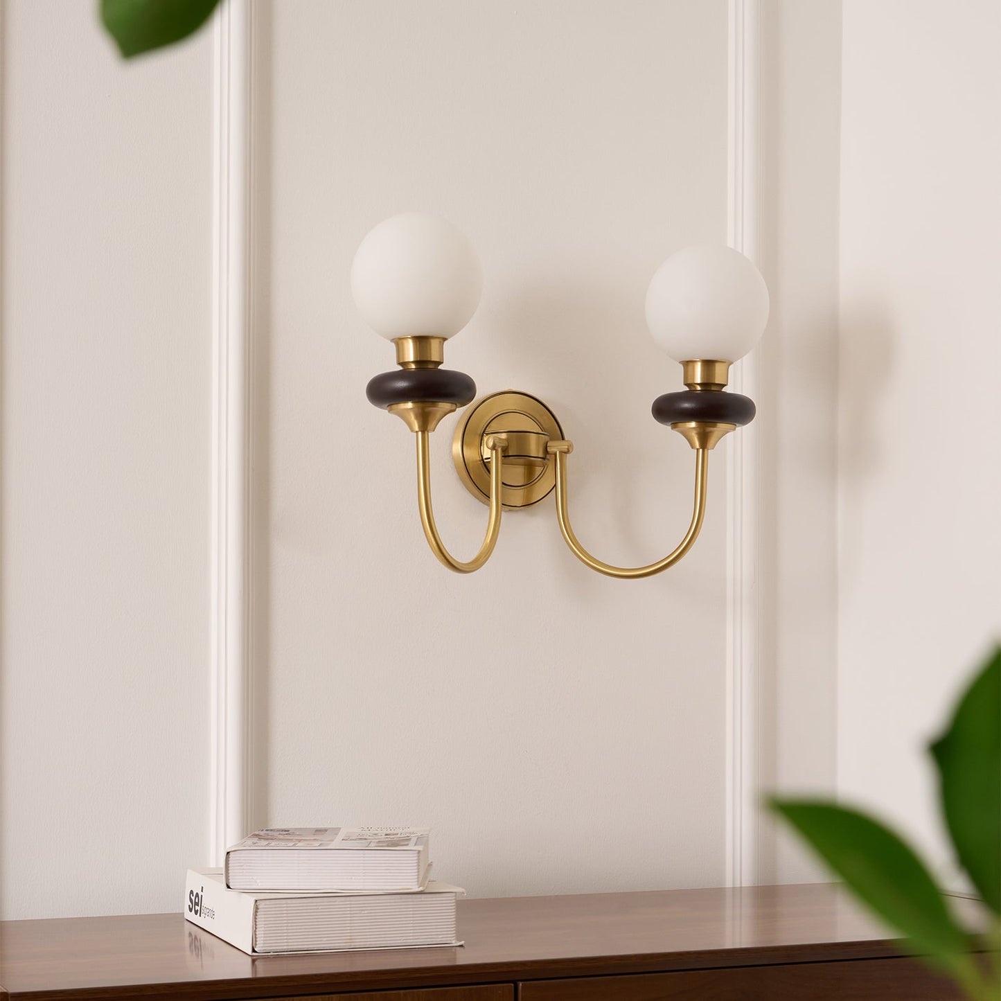 Bellevue Wall Lamp LED Sconce Brass Opaline Glass Indoor