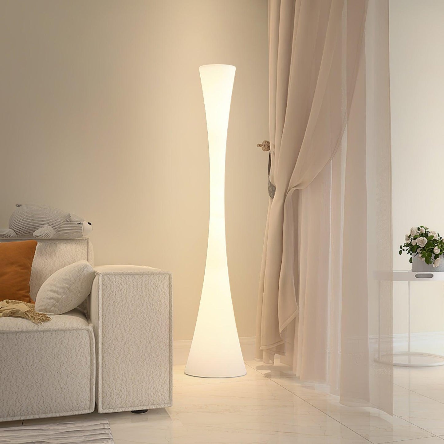 Biconica Pol Floor Lamp with LED Light - Modern White Design