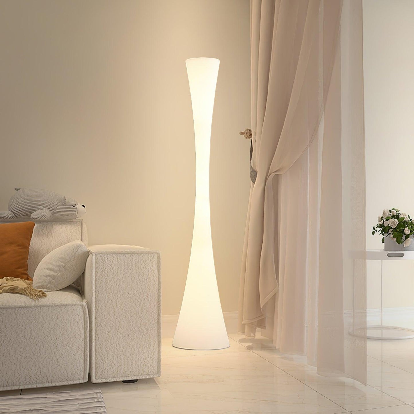 Biconica Pol Floor Lamp with LED Light - Modern White Design