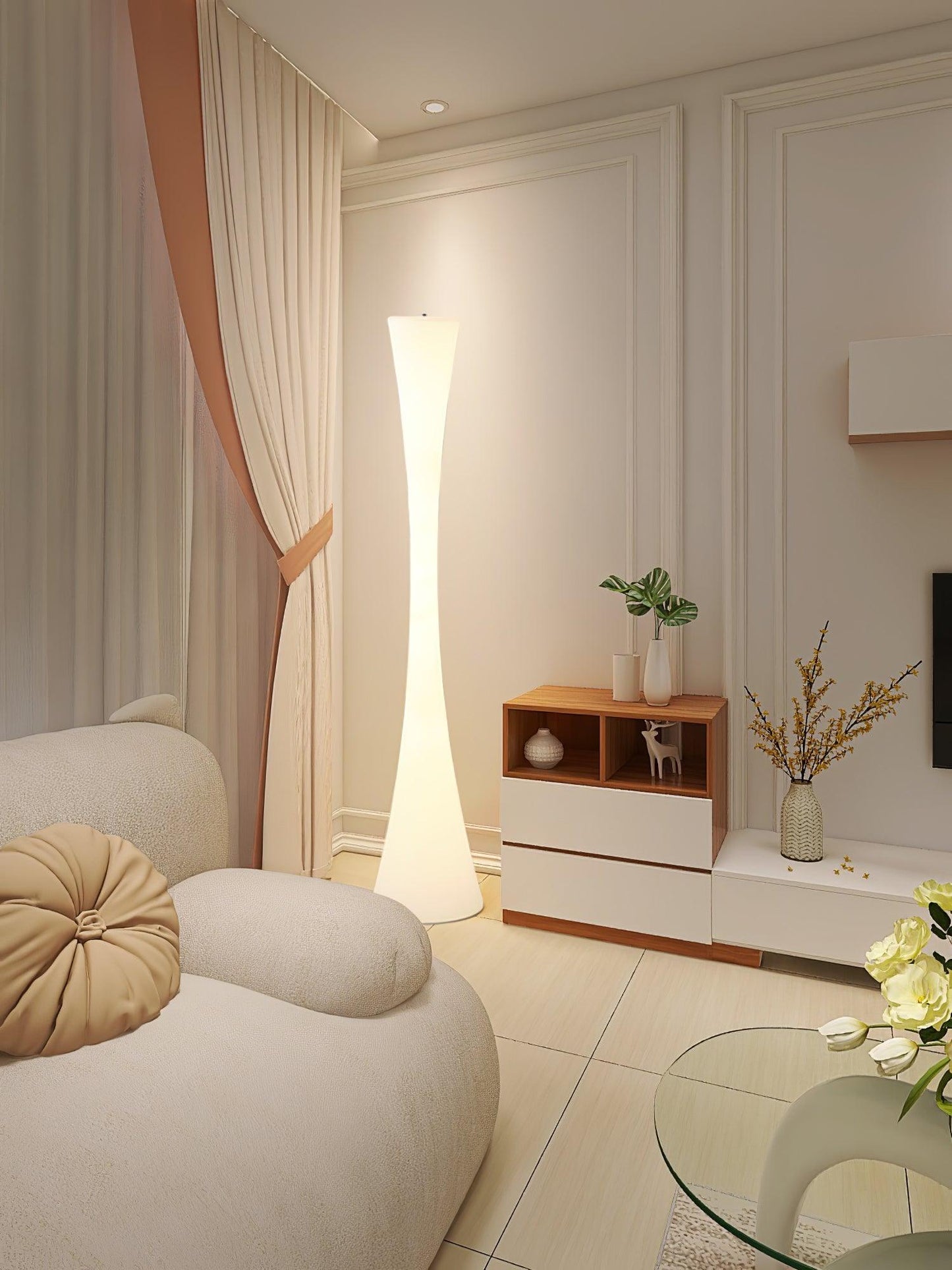Biconica Pol Floor Lamp with LED Light - Modern White Design