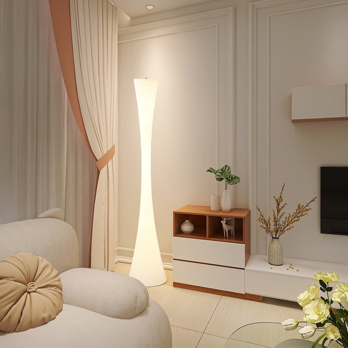 Biconica Pol Floor Lamp with LED Light - Modern White Design