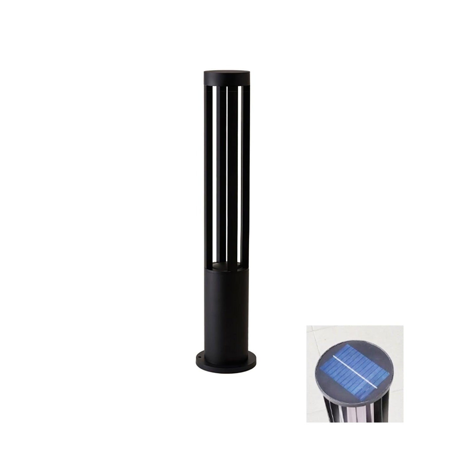 Black Cylindrical Solar Outdoor Post Light - Waterproof LED