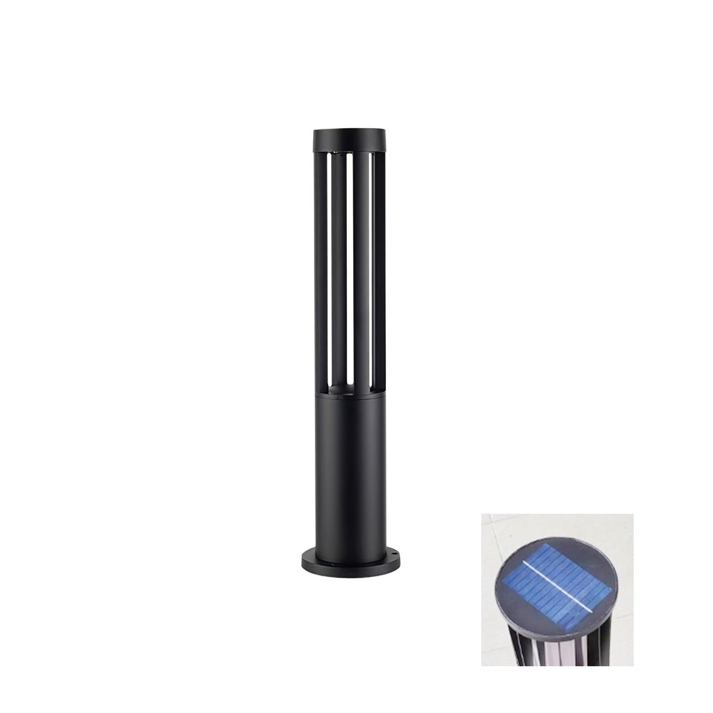 Black Cylindrical Solar Outdoor Post Light - Waterproof LED
