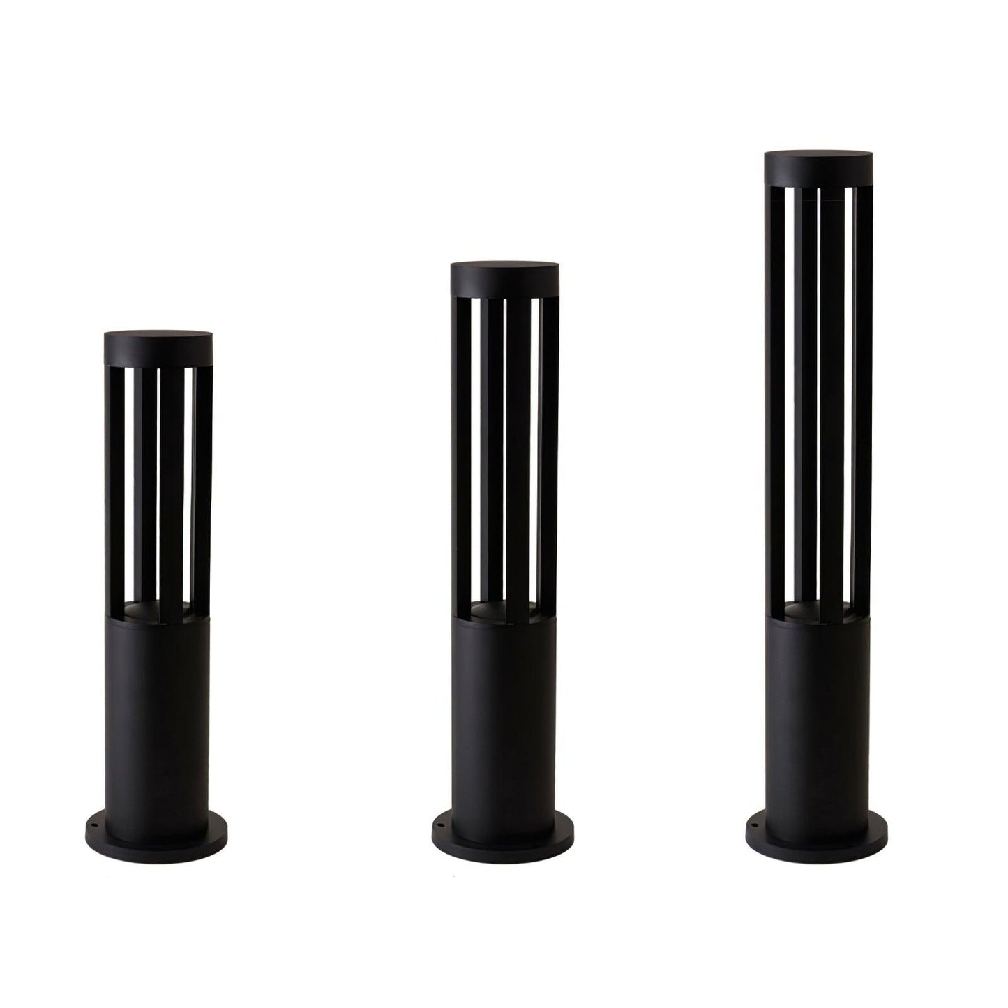 Black Cylindrical Solar Outdoor Post Light - Waterproof LED