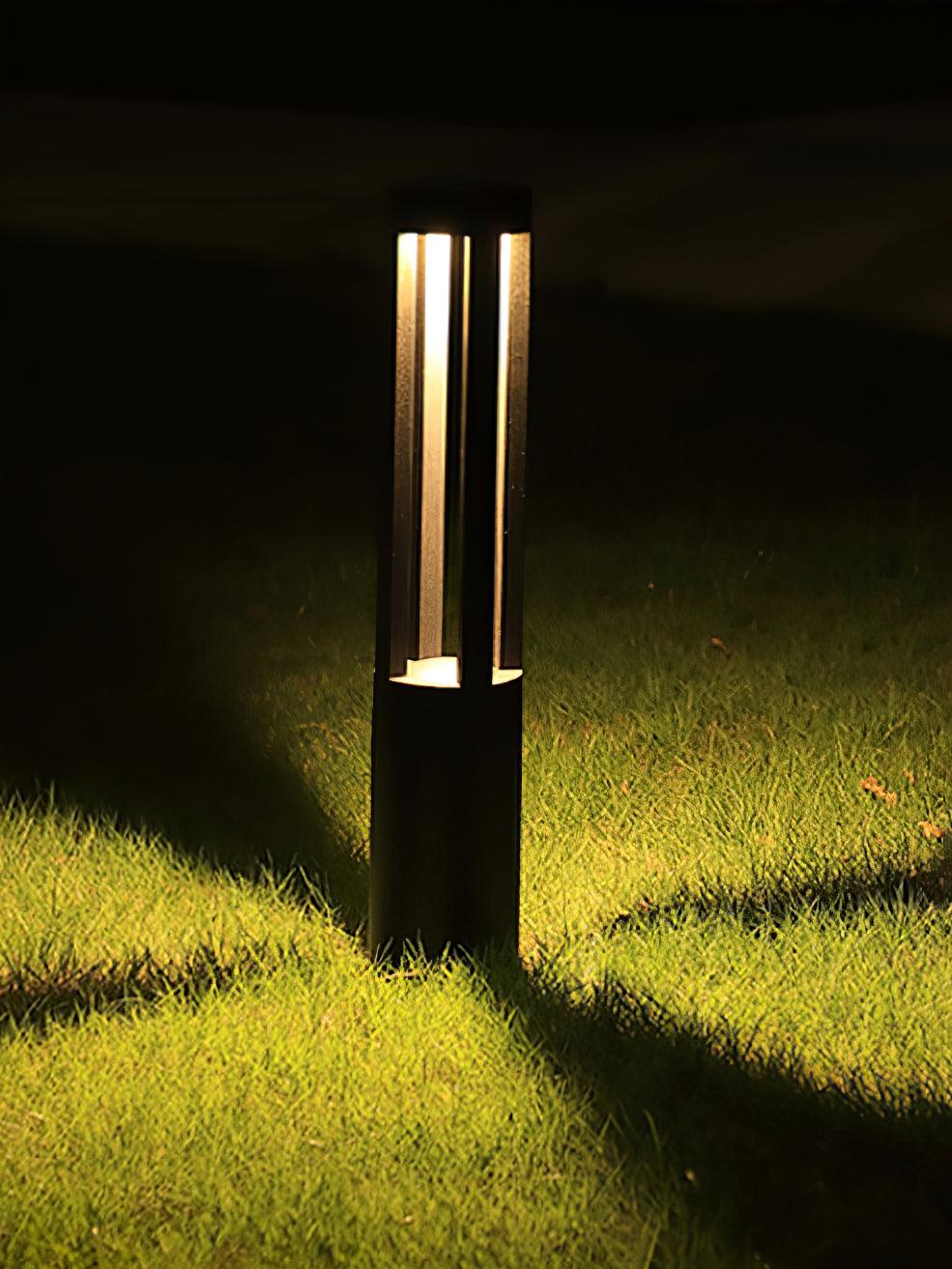 Black Cylindrical Solar Outdoor Post Light - Waterproof LED
