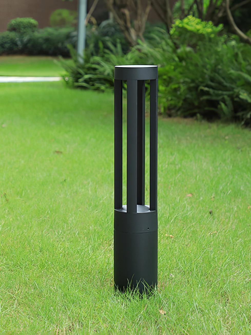 Black Cylindrical Solar Outdoor Post Light - Waterproof LED