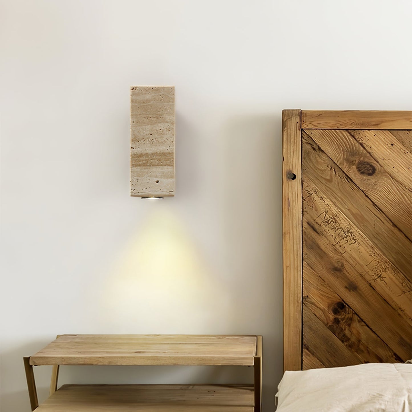 Blend Plug-in Wall Sconce with LED, Dimmable, Travertine