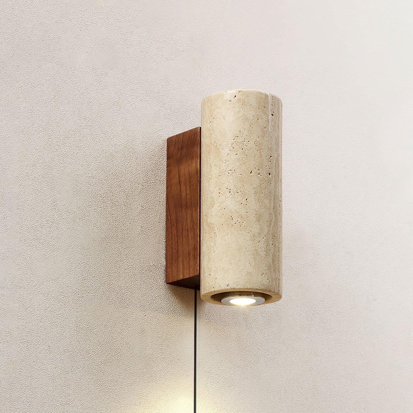 Blend Plug-in Wall Sconce with LED, Dimmable, Travertine