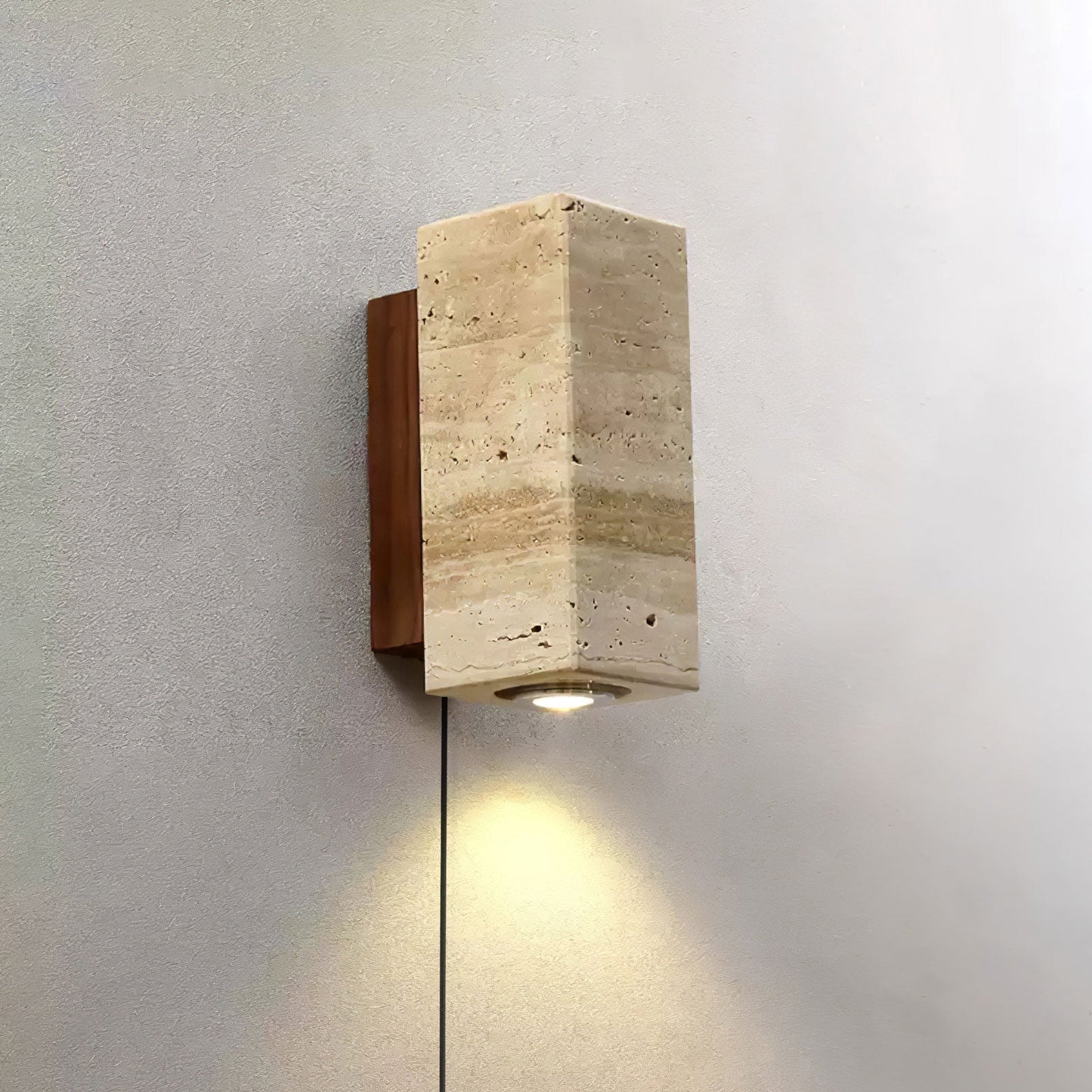 Blend Plug-in Wall Sconce with LED, Dimmable, Travertine