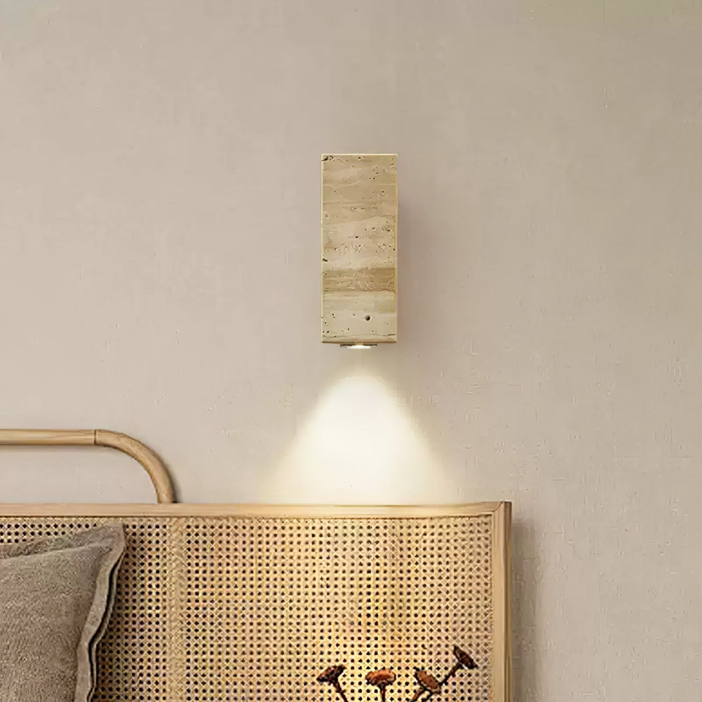 Blend Plug-in Wall Sconce with LED, Dimmable, Travertine