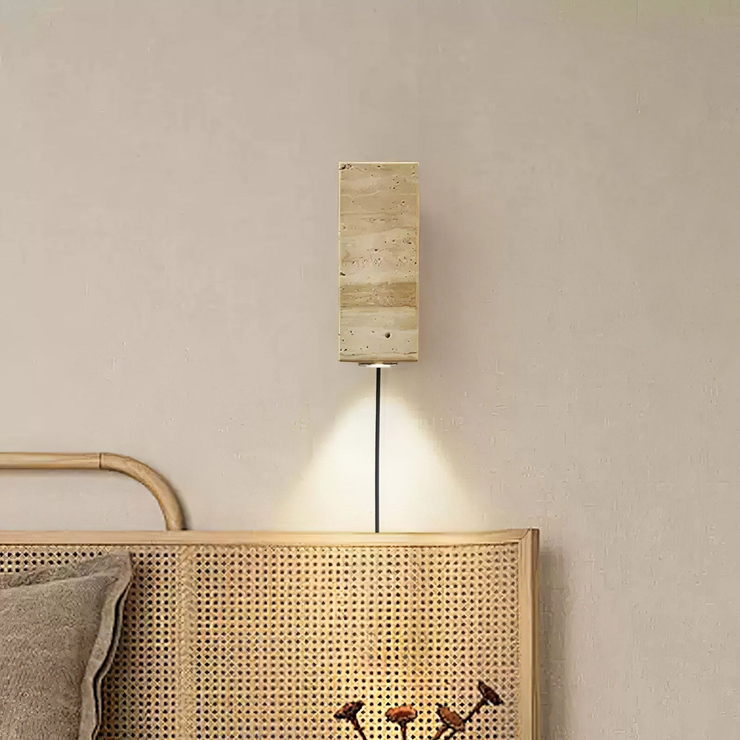 Blend Plug-in Wall Sconce with LED, Dimmable, Travertine