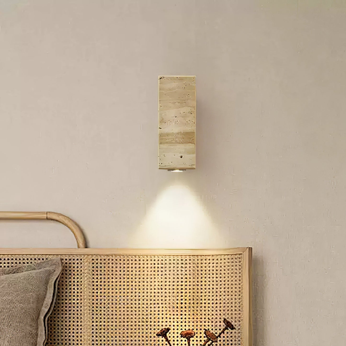Blend Plug-in Wall Sconce with LED, Dimmable, Travertine