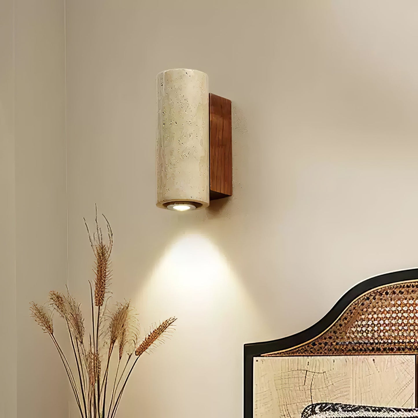 Blend Plug-in Wall Sconce with LED, Dimmable, Travertine