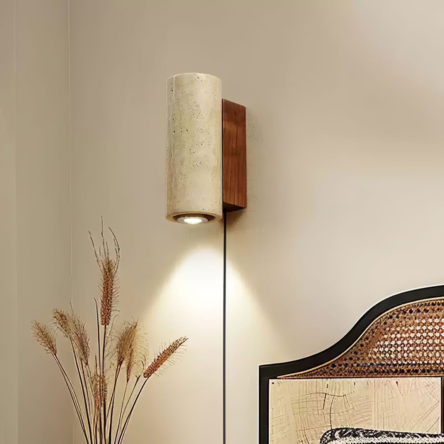 Blend Plug-in Wall Sconce with LED, Dimmable, Travertine