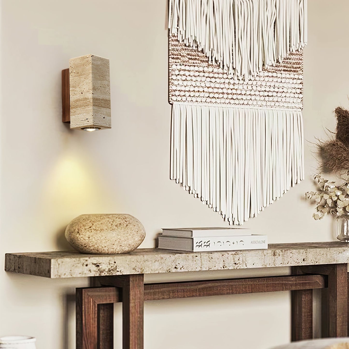 Blend Plug-in Wall Sconce with LED, Dimmable, Travertine