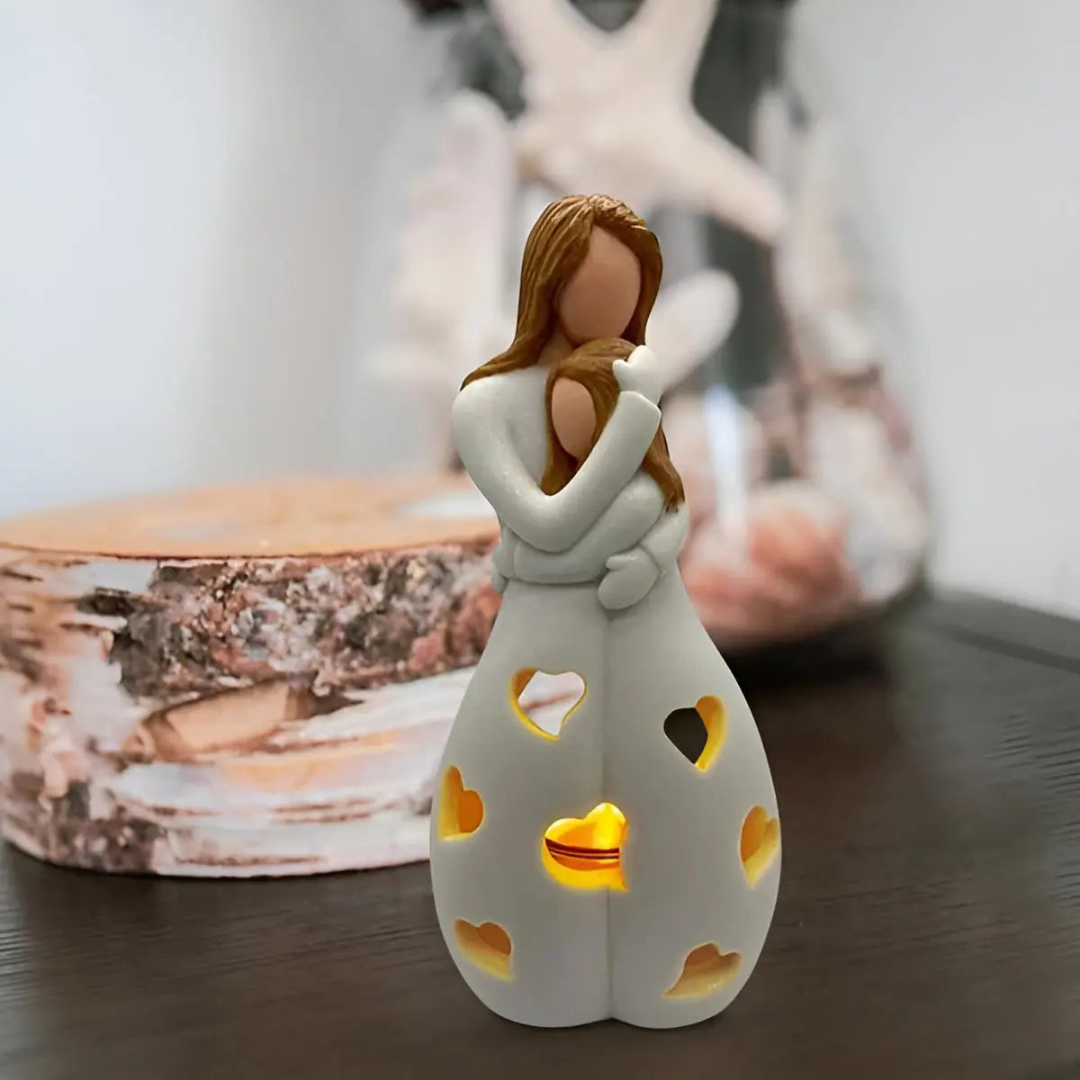Figurative Candle Holder - Embrace Mother Daughter - Flickering Light