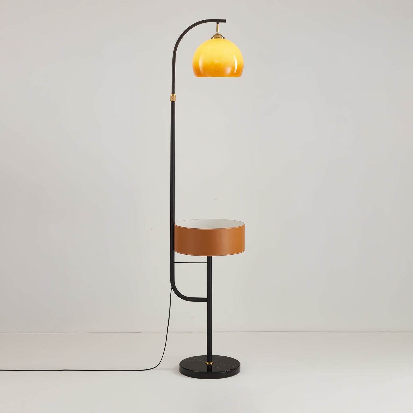 Caramel Arch Floor Lamp with Black Metal Base and LED Shade