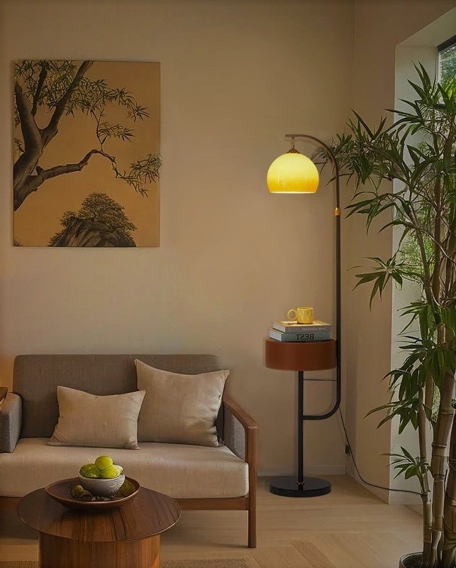 Caramel Arch Floor Lamp with Black Metal Base and LED Shade