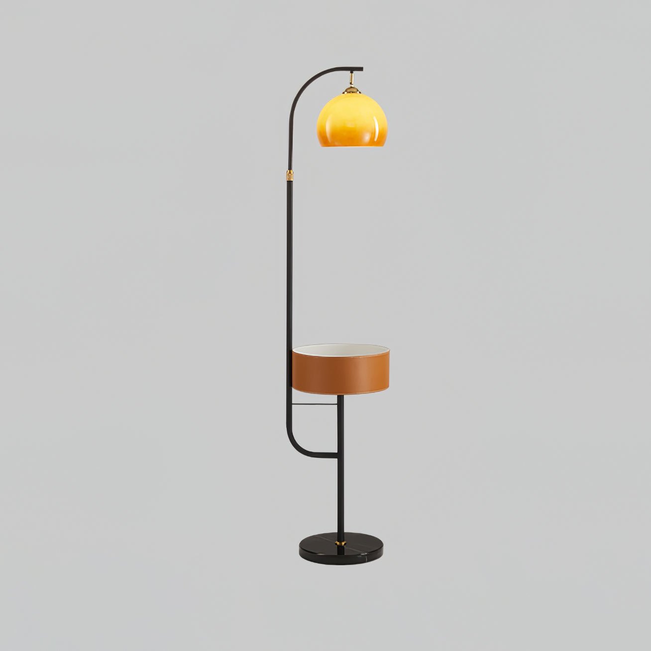 Caramel Arch Floor Lamp with Black Metal Base and LED Shade