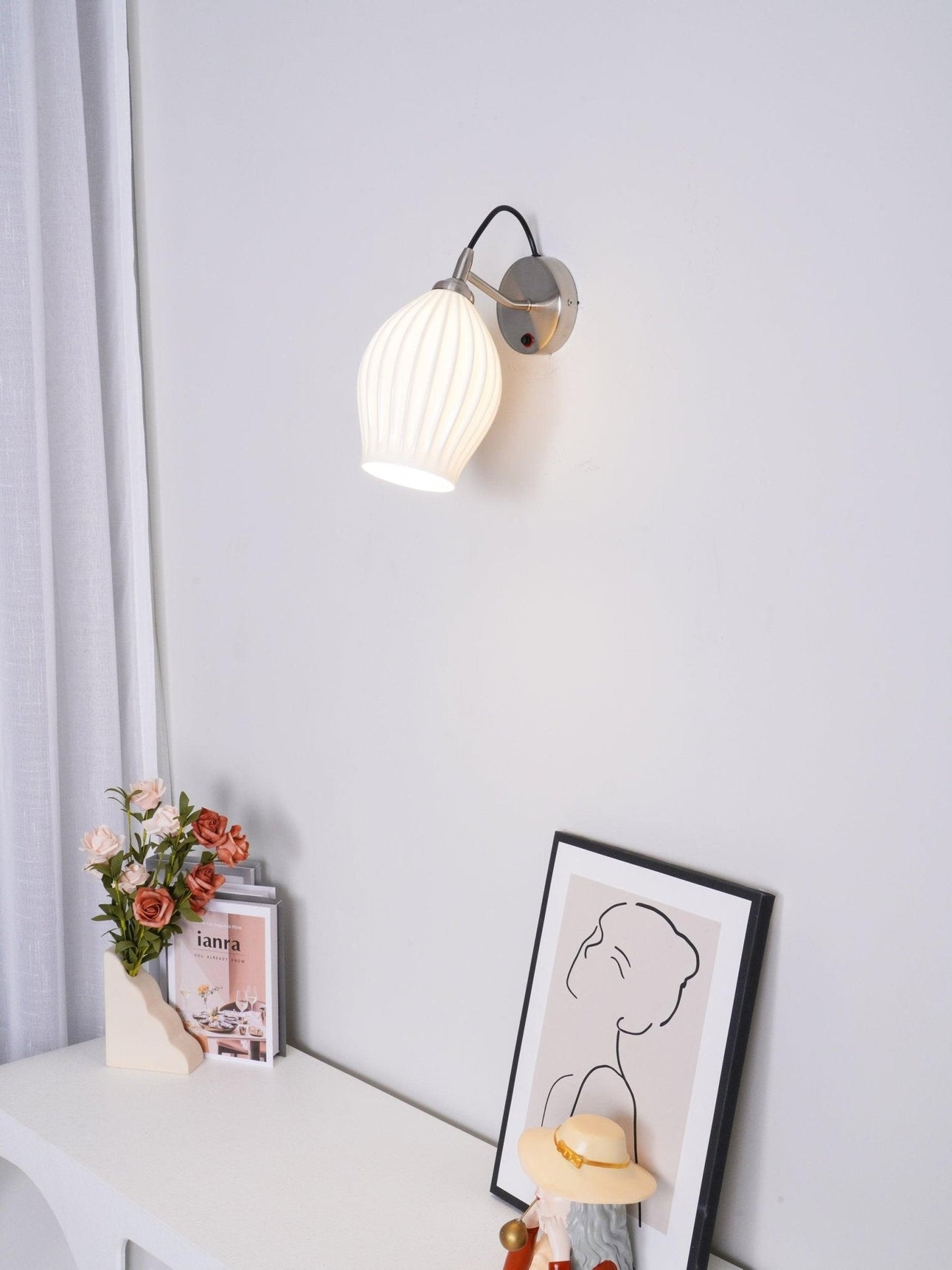Ceramic Ribbed Wall Light - Handmade Bone China Shade