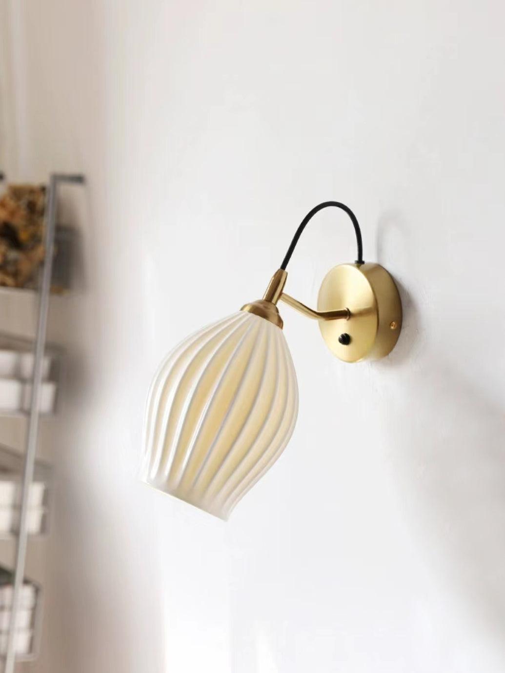 Ceramic Ribbed Wall Light - Handmade Bone China Shade