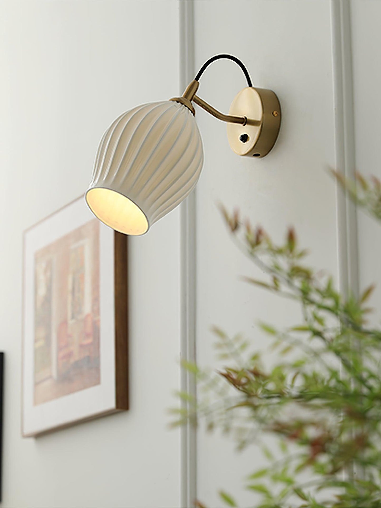 Ceramic Ribbed Wall Light - Handmade Bone China Shade