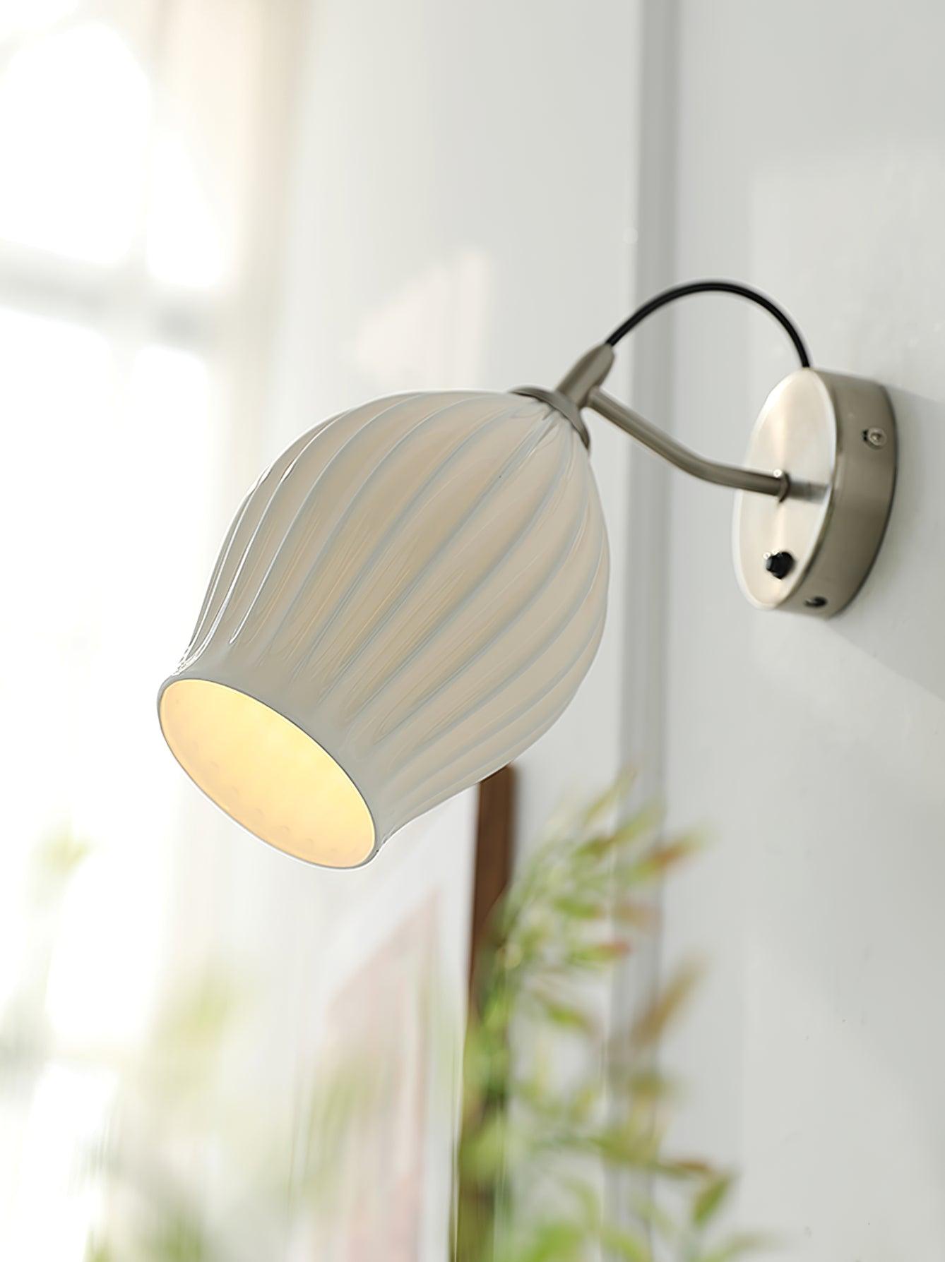 Ceramic Ribbed Wall Light - Handmade Bone China Shade