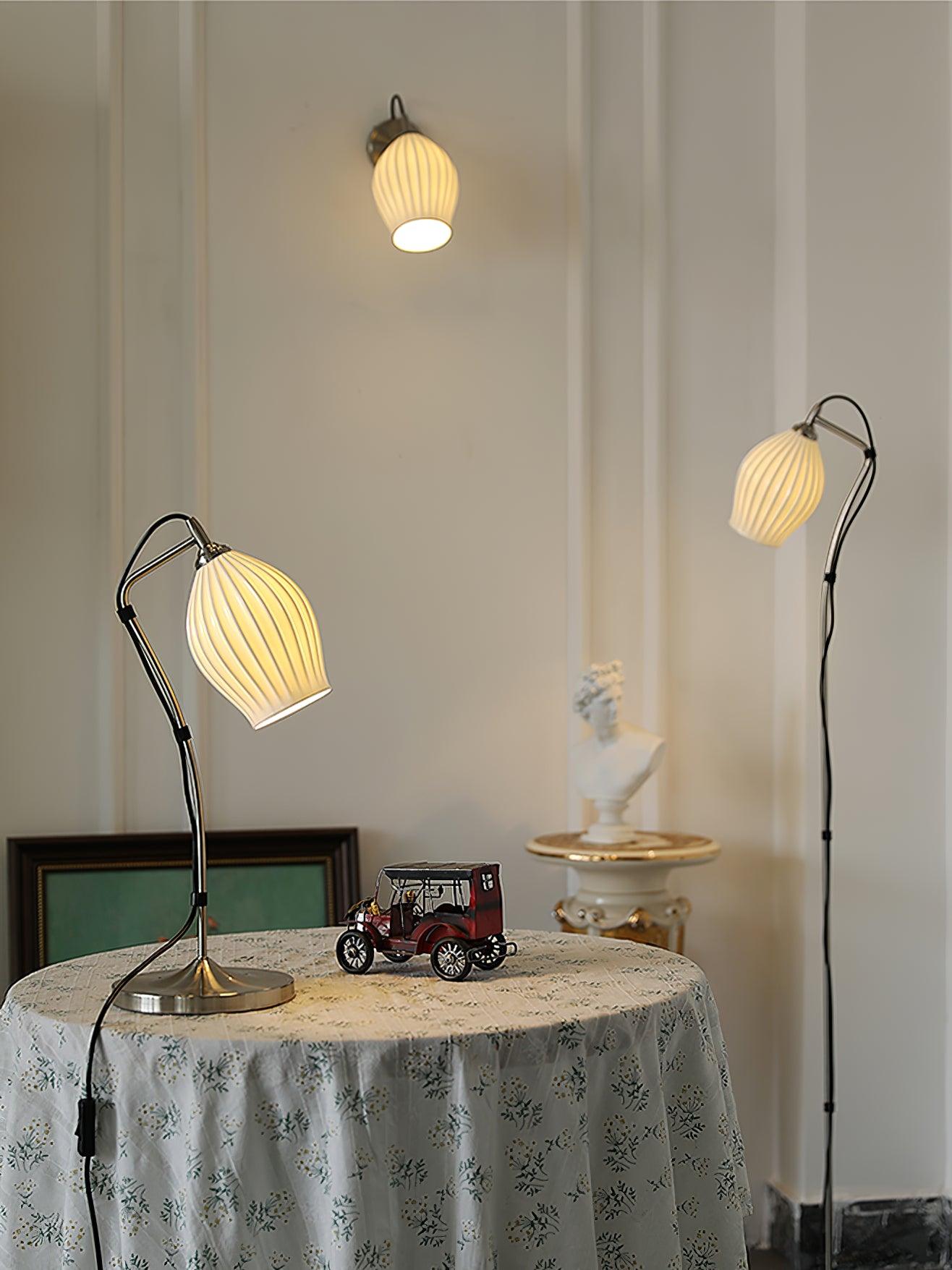 Ceramic Ribbed Wall Light - Handmade Bone China Shade