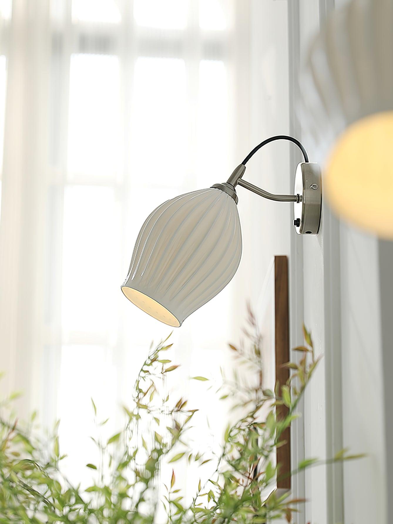 Ceramic Ribbed Wall Light - Handmade Bone China Shade