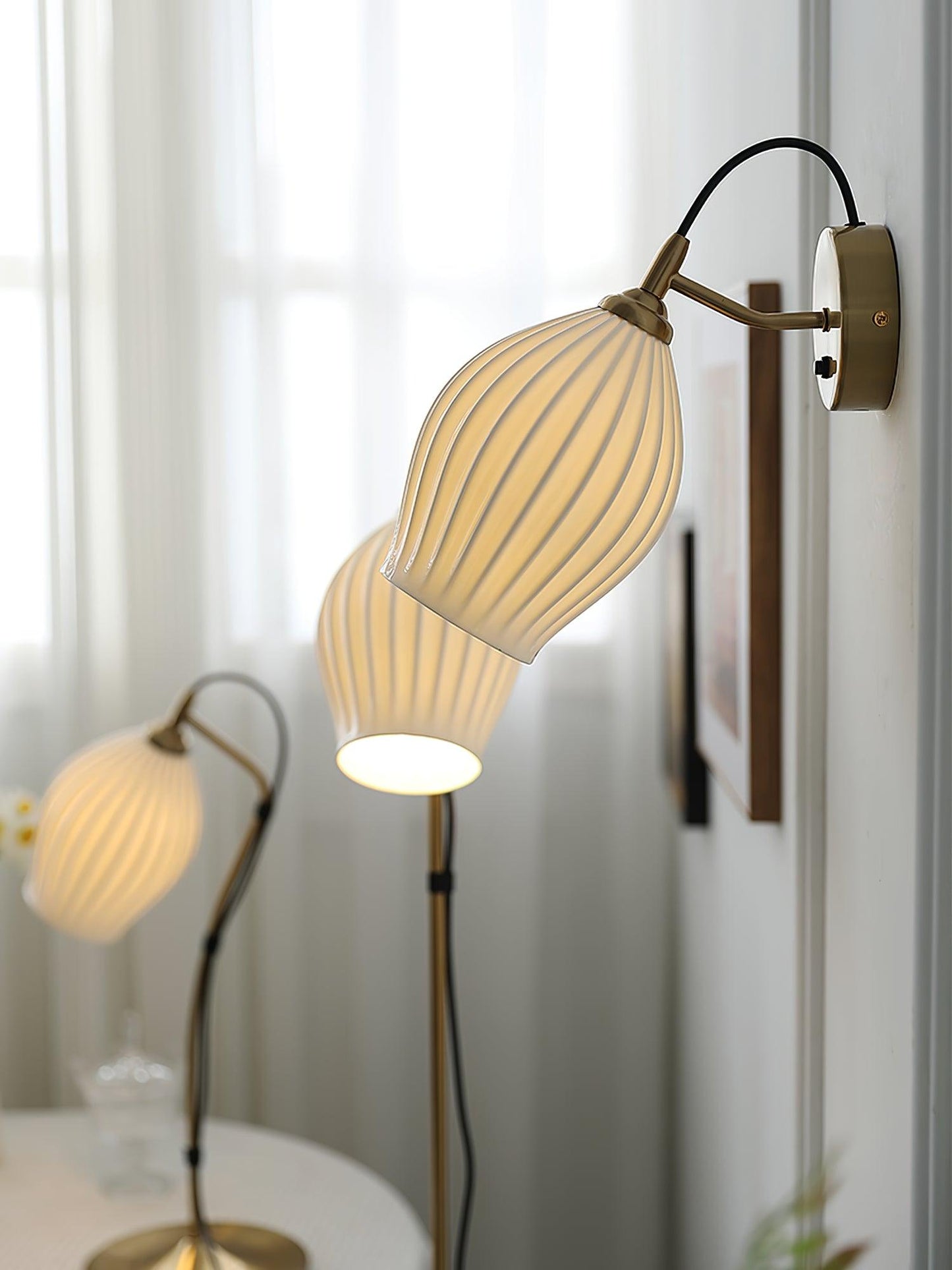 Ceramic Ribbed Wall Light - Handmade Bone China Shade