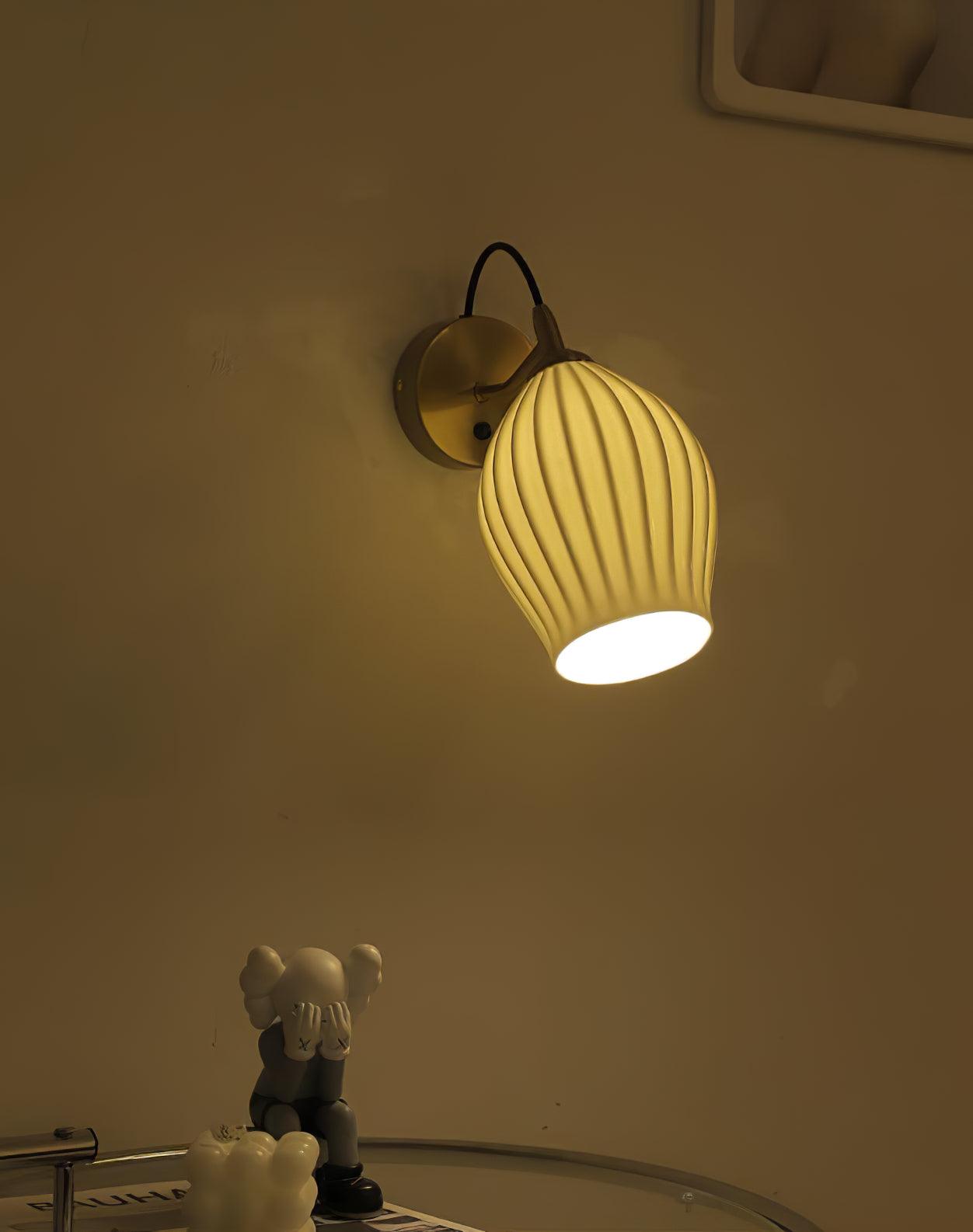 Ceramic Ribbed Wall Light - Handmade Bone China Shade