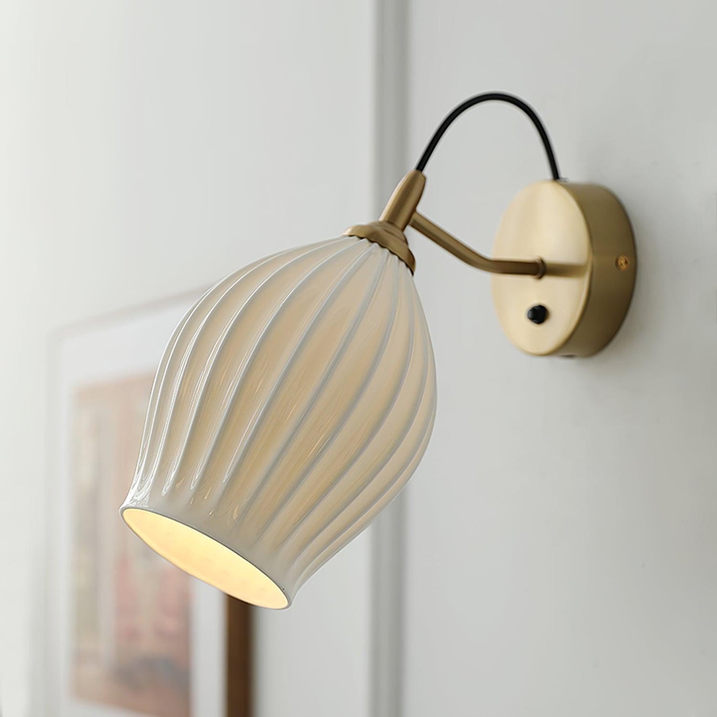 Ceramic Ribbed Wall Light - Handmade Bone China Shade