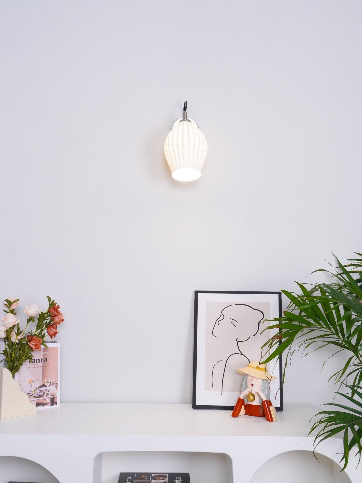 Ceramic Ribbed Wall Light - Handmade Bone China Shade