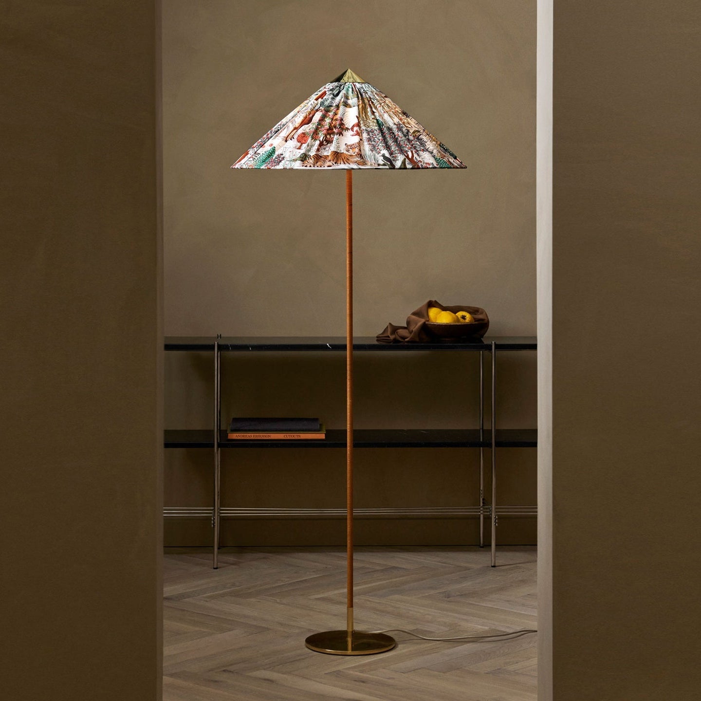 Tynell Floor Lamp with Rattan Shade and LED Bulb