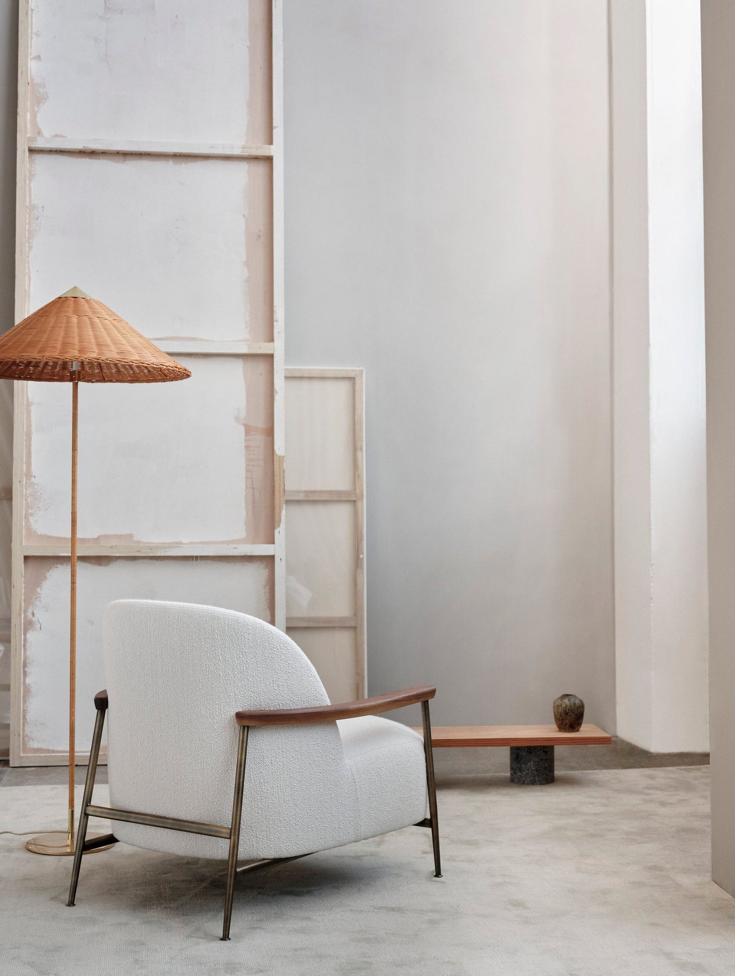Tynell Floor Lamp with Rattan Shade and LED Bulb