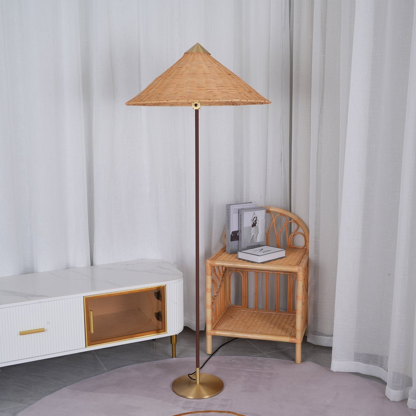 Tynell Floor Lamp with Rattan Shade and LED Bulb